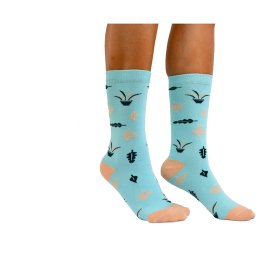 Blue/Peach Plant Lover Socks / Size 6-9 - House Plant Shop