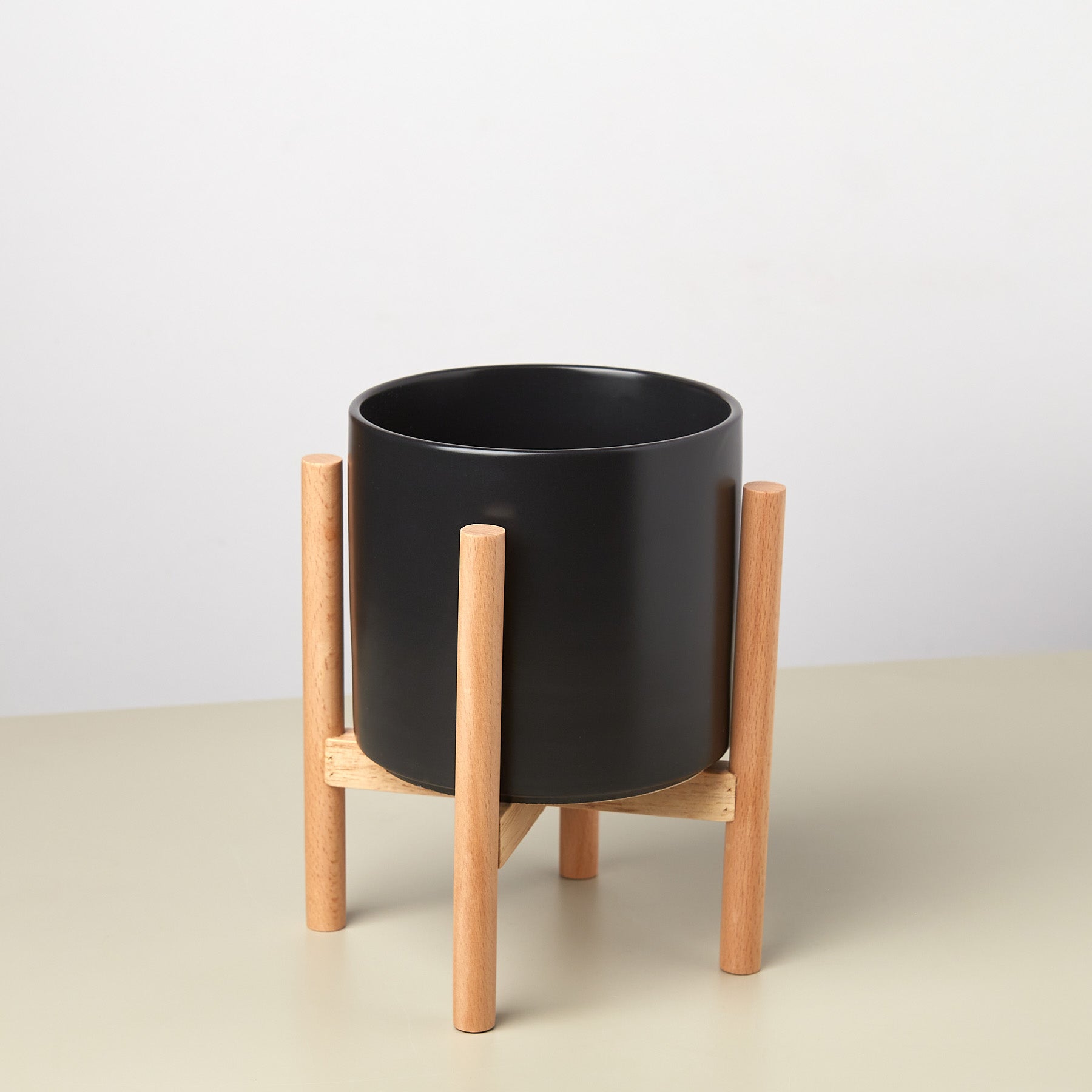 Cylinder Planter with Wood Stand - 5