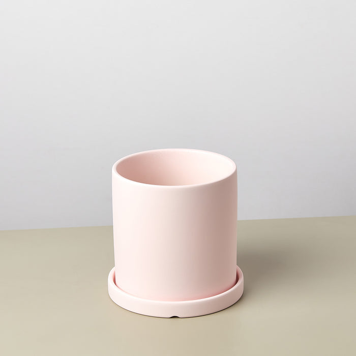 Matte Finish Cylinder Planter with Saucer